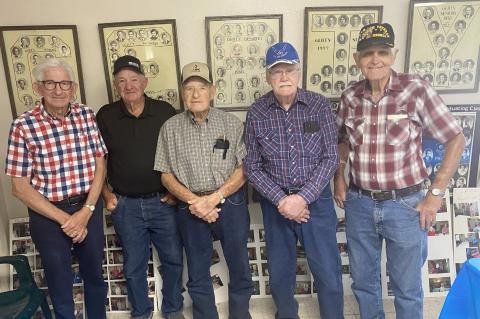 Classmates from Gerty Schools gathered for their annual all-class school reunion June 28th. Pictured are (left to right) David Sutton, Dub Tatum, Bud Lawson, Bill Chisum and James Summers.