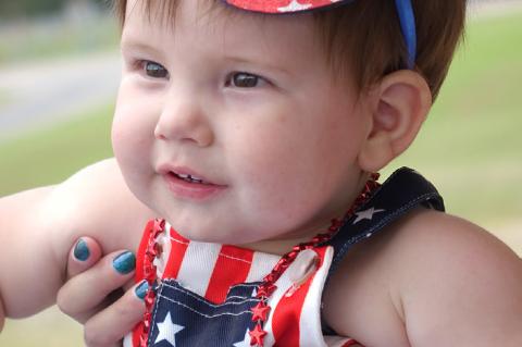 Ryder Haney all dressed to celebrate. He rode on his float Pool Party on Wheels.