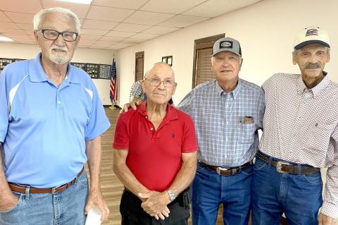 These former Atwood Cowboys enjoyed reminiscing and catching up on life. Pictured are Jerry Shepherd, Wendell Pierce, Tommy McFerran and David Harrington.
