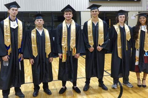 Graduating with the titles of Valedictorians and Salutatorians are Sedrick Lindsey, Alex Hill, Cayser Nickell, Bodee Garrett, Ty O’Daniel and Stoney Cully. Commencement Ceremomy is Saturday 9 a.m. inside the Allen Gymnasium.