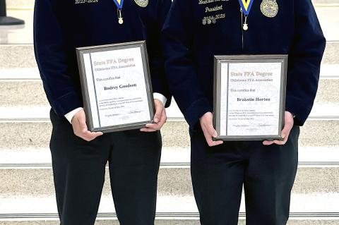 Congratulations to Brakstin Horton and Bodrey Goodson. Both young men received their State FFA Degree.
