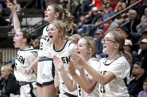 The Allen girls know how to cheer on their teammates. The countdown to the season end is just around the corner. Don’t miss the excitement by following both of Allen Basketball teams as they look for a State Tournament berth. Photo by Aaron Iker - Loade