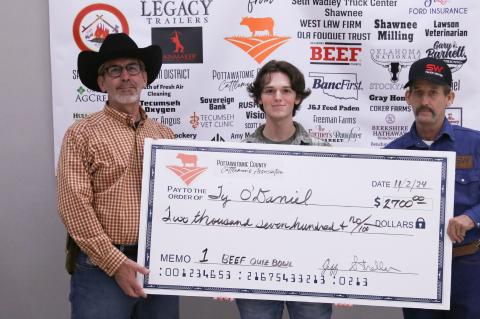 Allen senior Ty O’Daniel competed Saturday, November 2nd, in the 3rd Annual Pottawatomie County Cattleman’s Association Quiz Bowl where he won 1st place and received a $2,700 scholarship. The event was held at the Tecumseh Alumni Center. In addition to attending Allen High, Ty is concurrently enrolled at East Central University, Ada, and in the Biotech program at the Pontotoc Technology Center. Ty entered the competition under the sponsorship of his grandparents, Steve and Melissa O’Daniel of Maud. He is th