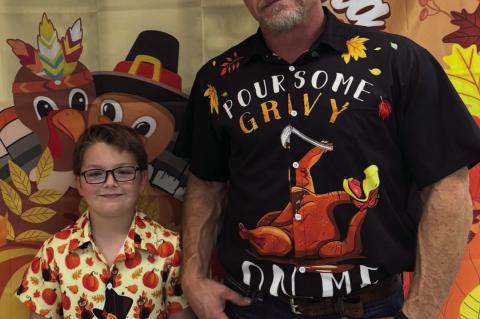 Tristan and Bodie Thompson in their annual turkey shirt