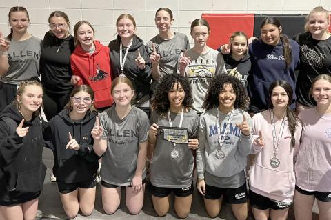 Allen started participating in girls weightlifting and competed recently and had a successful meet. (back, left to right) Charlie Schultz, Alina Jones, Kolbi Clark, Isabelle Elerick, Emma Tomb, Sophia Shires, Amy Cable, Maddie Milne, and Gracie Weger; (fr
