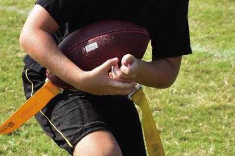 Colt Cross has a good run during last Saturdays Flag Football game. If you get a chance head the field on Saturdays to watch the fun.