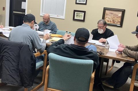 The Allen Board of Education discusses issues Monday at its regular meeting. Pictured left to right are Superintendent Jeff Hiatt, Board Member Mario Gonzalez, Board President Frankie Bell, Board Clerk Ron Batey, Board Vice President Mike Todd and Board M