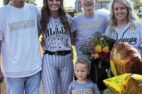 Allen Senior Softball player Addison Prentice was honored during senior night along with her family Derek &amp; Heather Prentice and brothers Kingston &amp; Kavet.