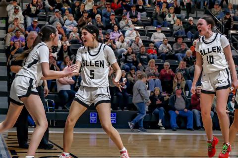 Addison Prentice, Cherish Woodward and Kryslyn Stephens celebrating after the win over Latta photos courtesey of Loaded Lens Photography
