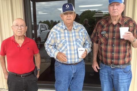 Wendell Pearce, Harold Davis and Joe Moore had a good visit at the Atwood Reunion