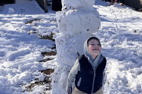 Kase Russell made a snowman twice as big as he is!