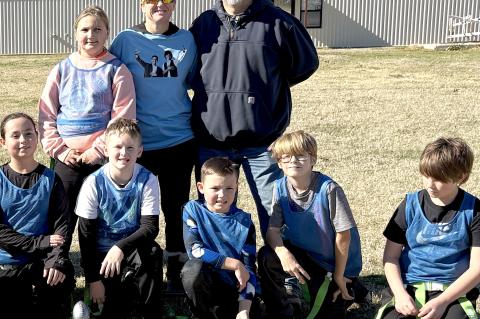 Congratulations to the Gerty Blue Devil Flag Football team for coming in second place in the Allen Flag Football leagueTop left to right Raina Been, (coaches) Mandy and Michael Zemlicka Bottom row left to right Connie Zemlicka, Silas Been, Liam Zemlicka, 