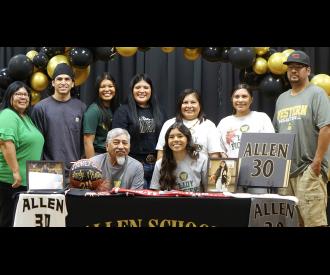 Stoney Cully signed her letter of intent to play basketball at Western Oklahoma State College. She is surrounded by her biggest fans, her family: Michelle Davis, Quinton Walker, Sunzie Harrison, Kaylee Davis, Melissa Walker, Taylor Walker and Jeremiah Cul